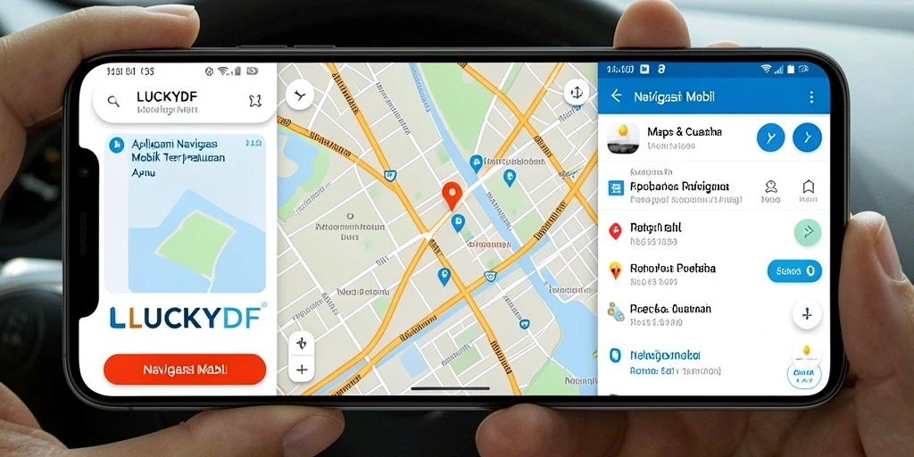 Antarmuka aplikasi LUCKYDF untuk navigasi mobil yang intuitif.