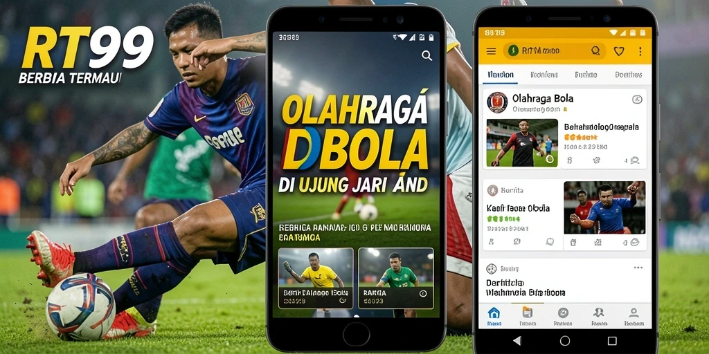 Tampilan antarmuka aplikasi RT99 menampilkan berita dan analisis olahraga bola.