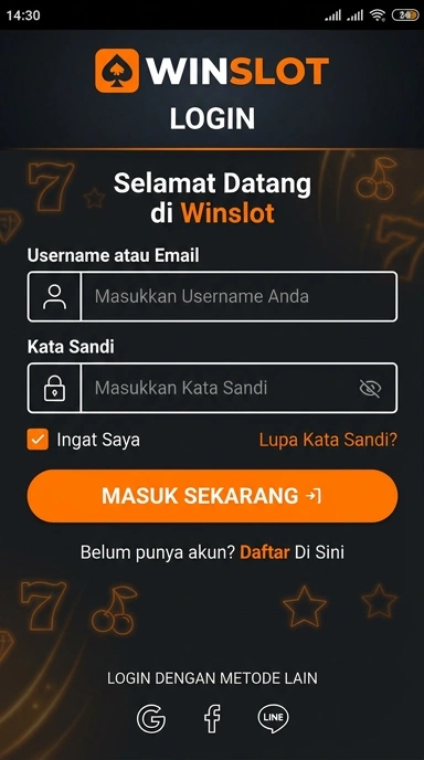 Tampilan halaman login winslot